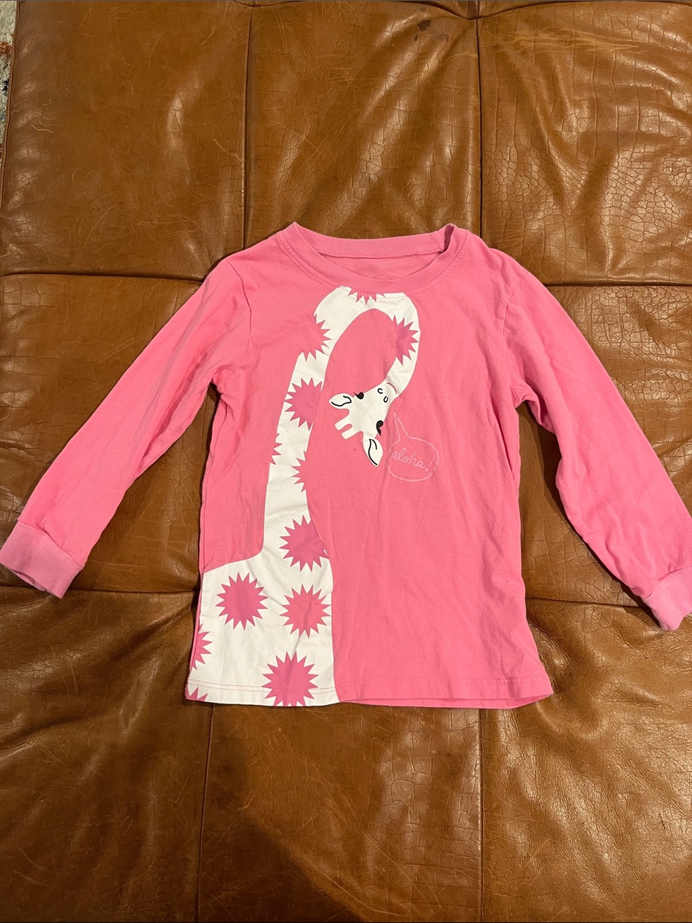Girls' Pink Long-Sleeve Giraffe Graphic Top